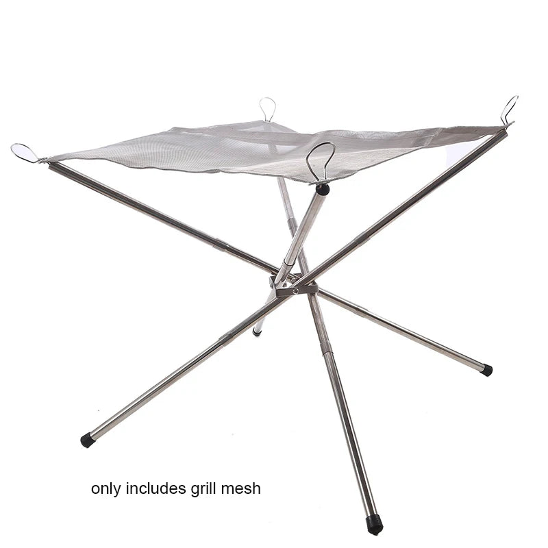 Portable Outdoor Fire Pit & BBQ Mesh Grill – Steel Camping Fireplace