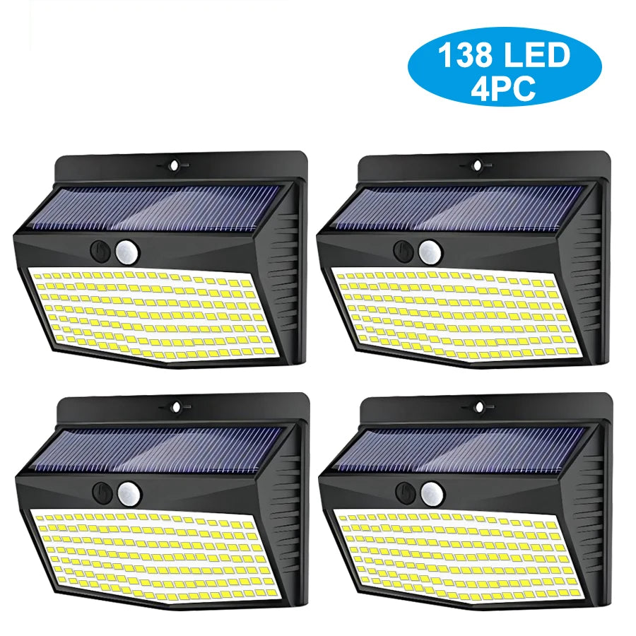 138-LED Solar Motion Sensor Wall Lights – 4-Pack Waterproof Outdoor Lamps