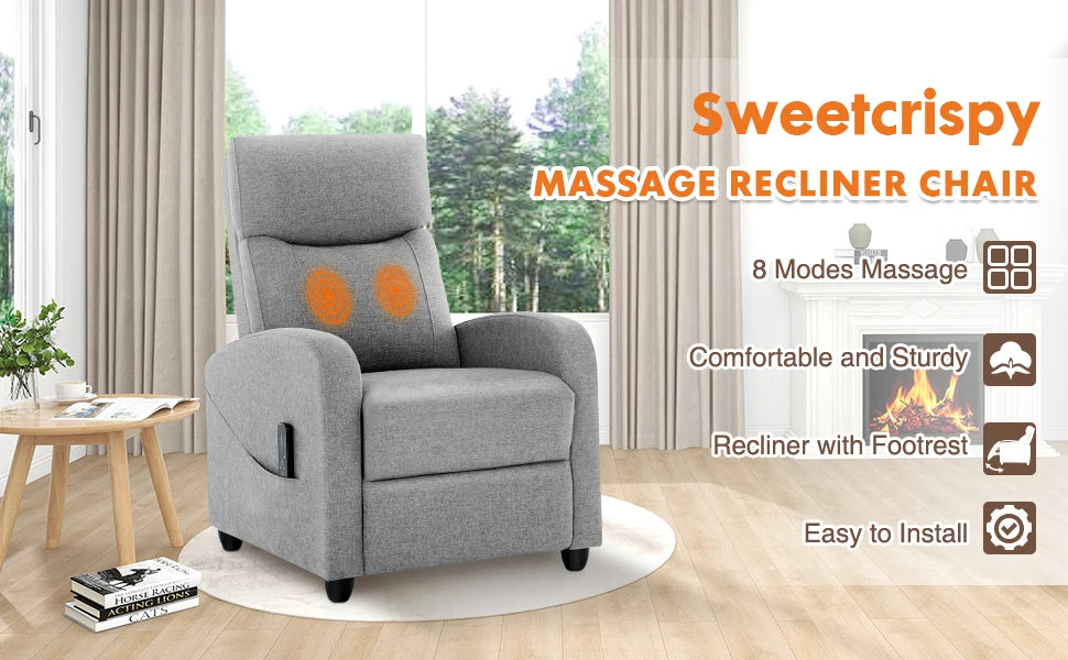 JHK Recliner Massage Chair – Adjustable Fabric Living Room Sofa