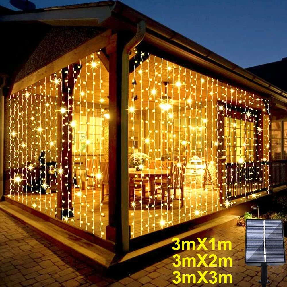 Solar LED Curtain Fairy Lights – Outdoor Copper String Garland