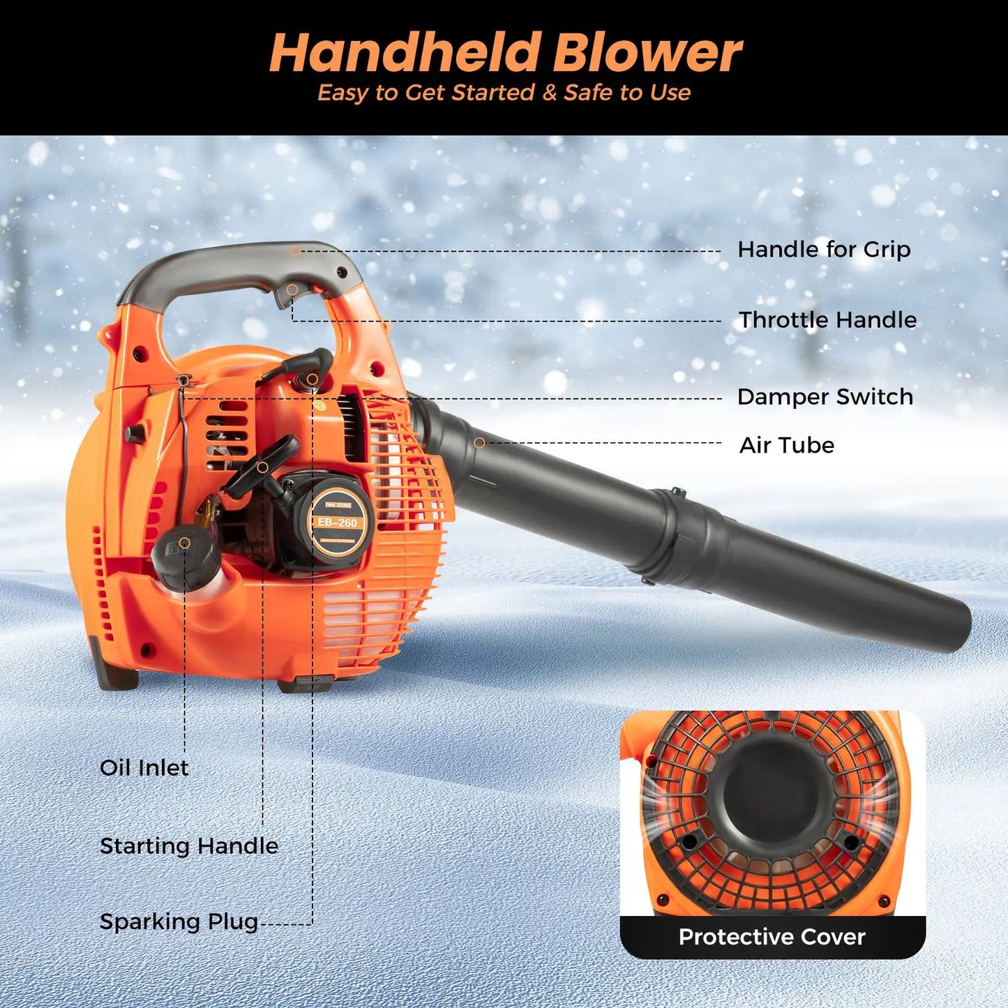 25.4CC 2-Stroke Gas Leaf Blower – Commercial Handheld Lawn & Yard Tool