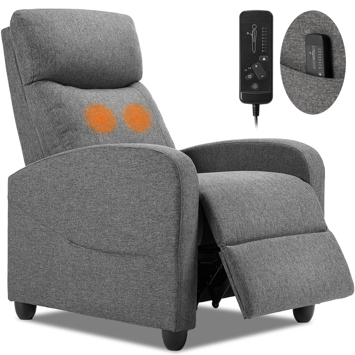 JHK Recliner Massage Chair – Adjustable Fabric Living Room Sofa