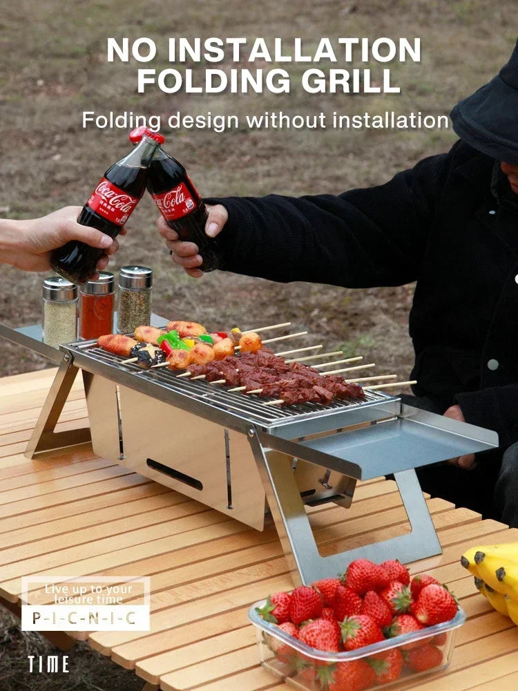 Stainless Steel Folding BBQ Stove – Outdoor Charcoal Grill