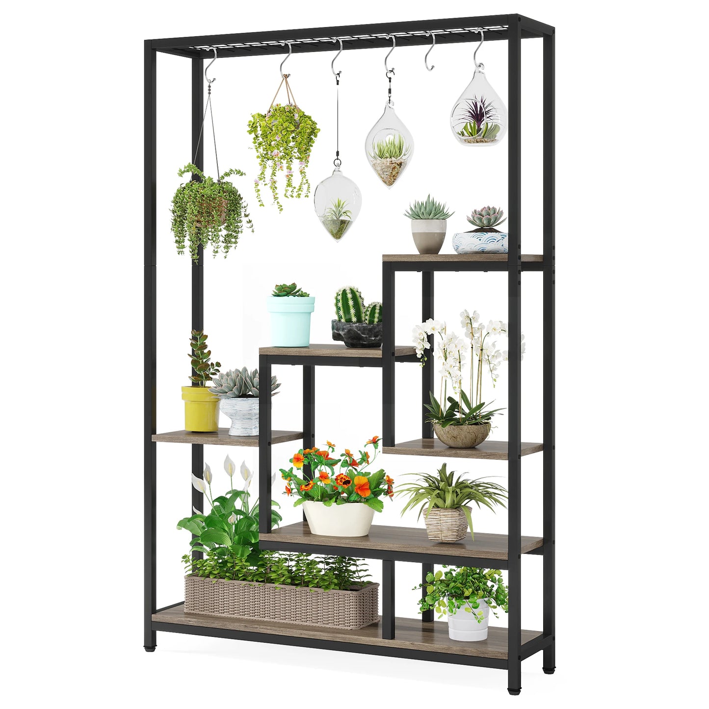 Tribesigns 5-Tier Tall Indoor Plant Stand – 70.9" Metal Shelf with Hooks