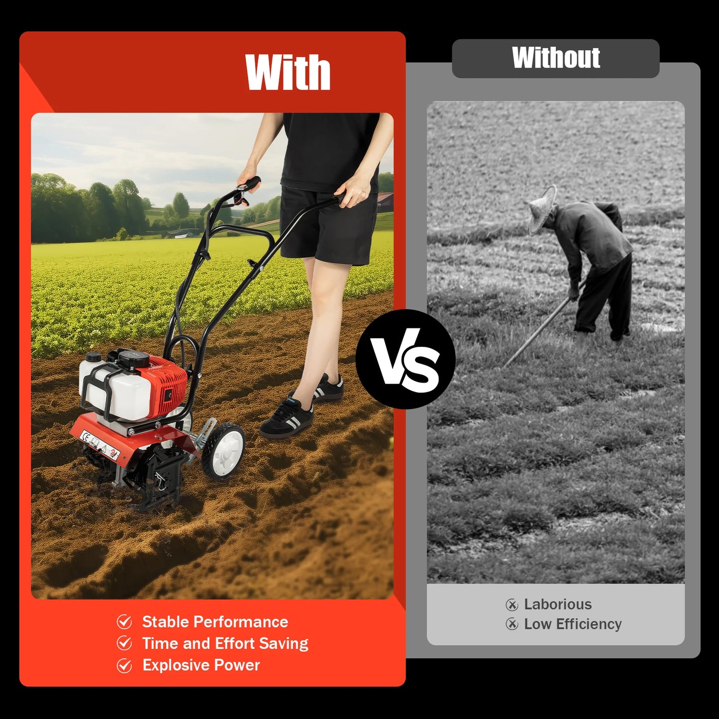 52CC 1700W Gasoline Garden Tiller – 2-Stroke Air-Cooled Cultivator