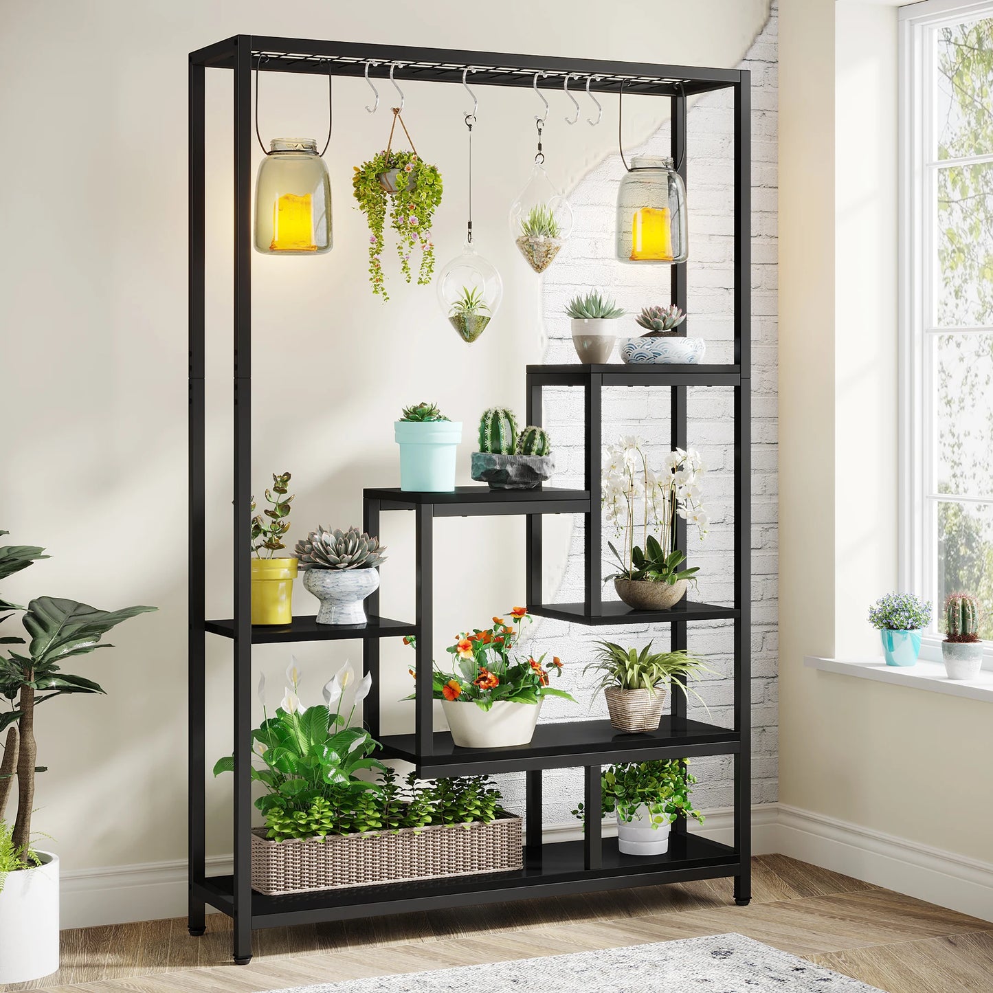 Tribesigns 5-Tier Tall Indoor Plant Stand – 70.9" Metal Shelf with Hooks