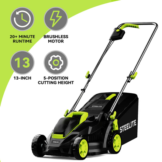 Deli 13" Cordless Electric Lawn Mower – 2-in-1 Brushless with 21V Battery