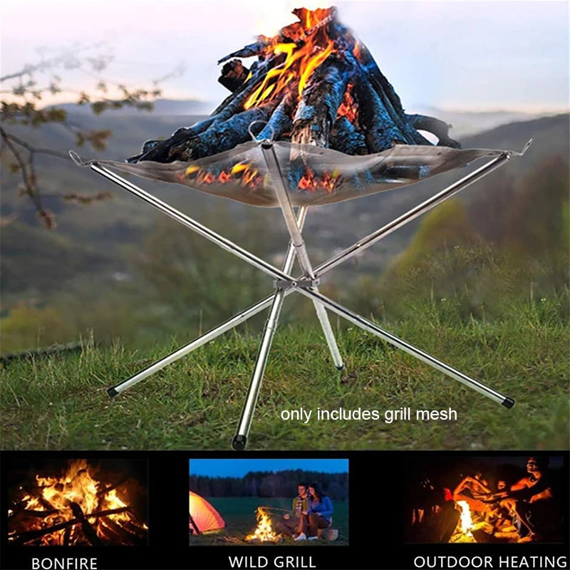 Portable Outdoor Fire Pit & BBQ Mesh Grill – Steel Camping Fireplace