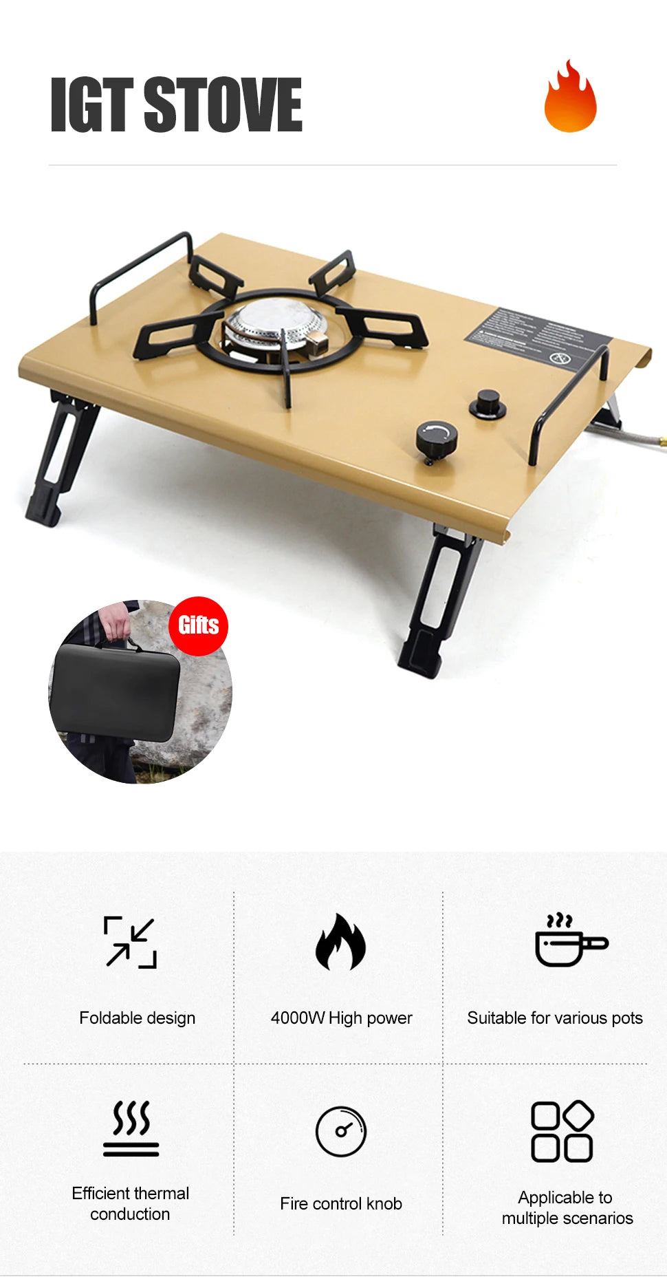 CLS 4000W Folding IGT Camping Gas Stove – Portable High-Power Burner