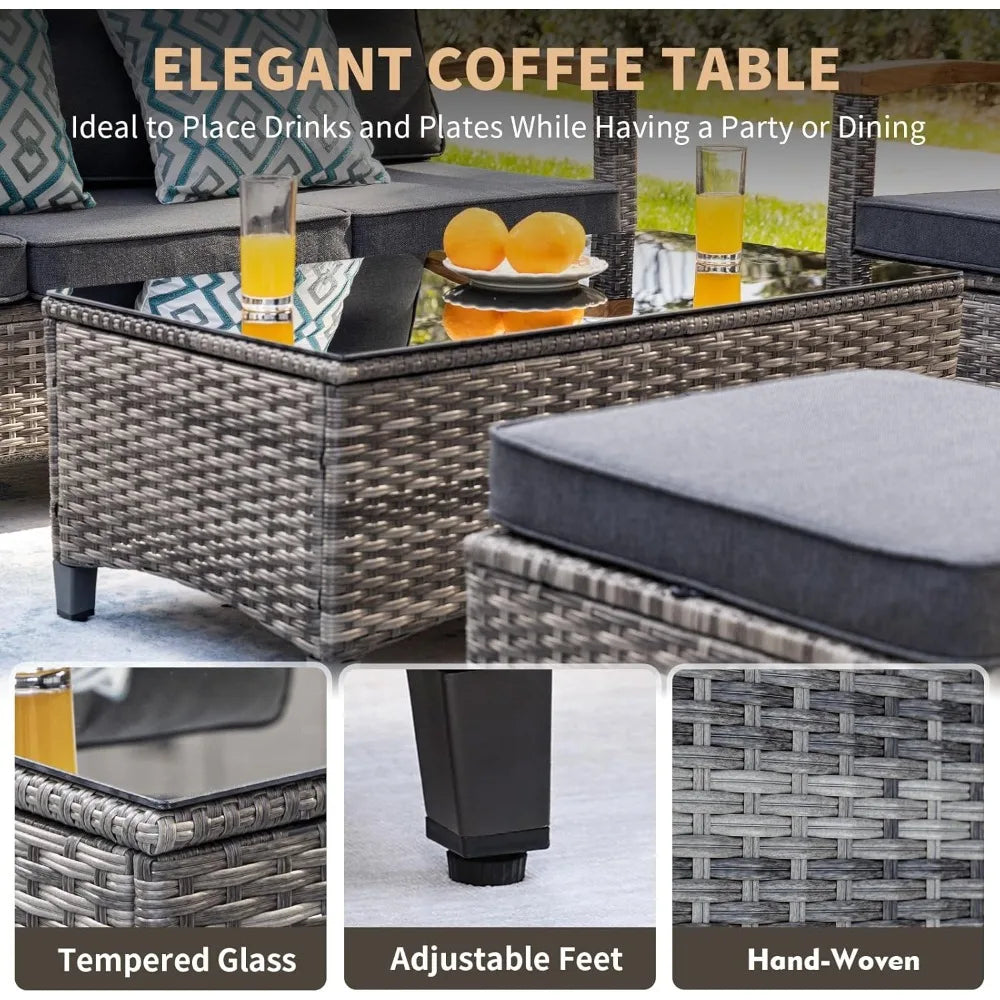 PE Wicker Patio Conversation Set – Swivel Rockers, Ottomans & 3-Seat Sofa