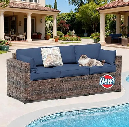 3-Seat PE Wicker Patio Sofa – Deep-Seat High-Back Rattan Outdoor Couch