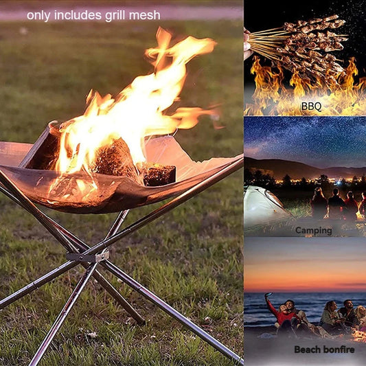 Portable Outdoor Fire Pit & BBQ Mesh Grill – Steel Camping Fireplace