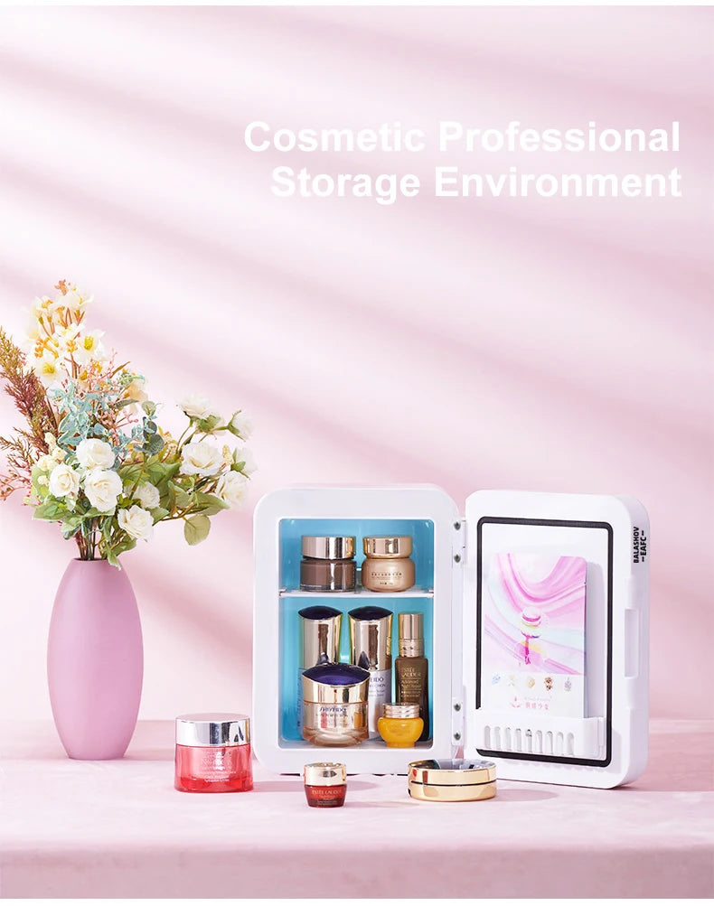 4L Mini Makeup Fridge – Portable Cosmetic Cooler with LED Mirror