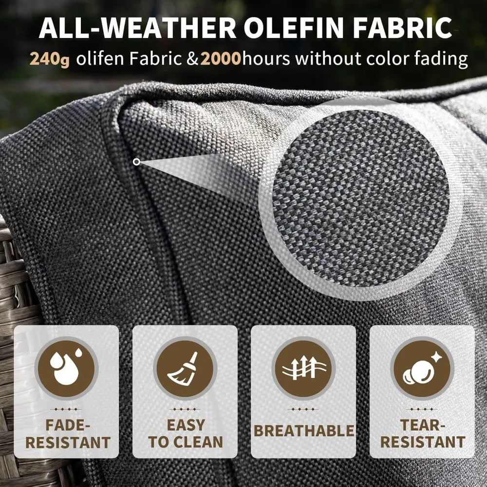 PE Wicker Patio Conversation Set – Swivel Rockers, Ottomans & 3-Seat Sofa