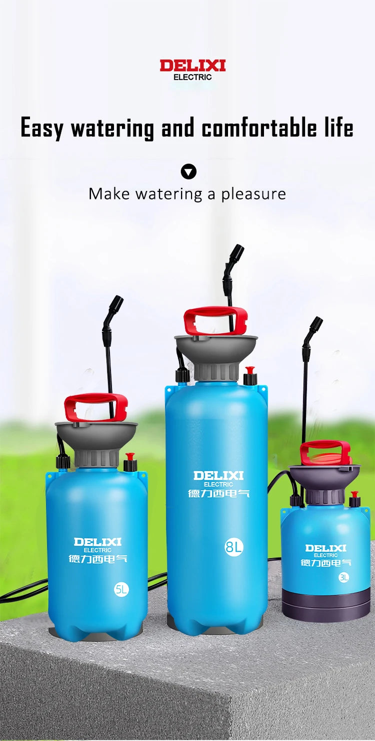 DELIXI 3/5/8L Hand Pump Garden Sprayer – Multi-Purpose Pressure Sprayer