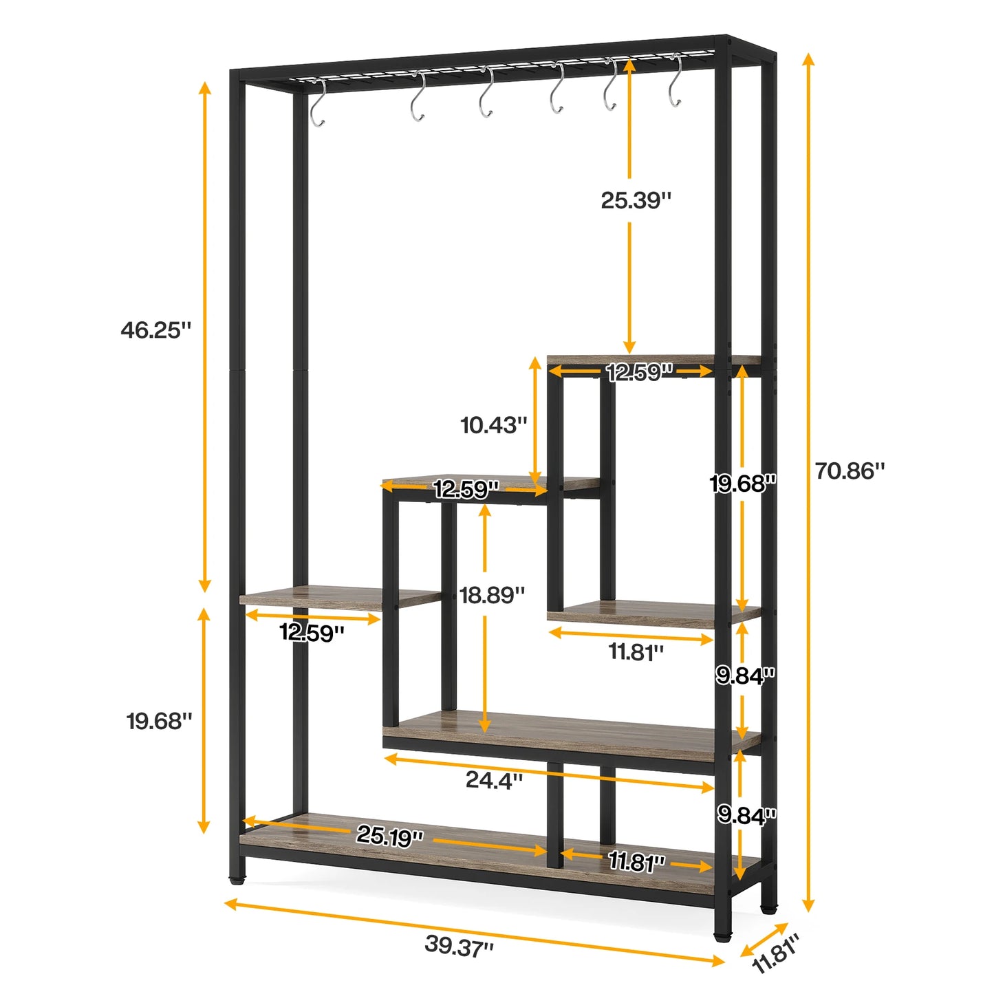 Tribesigns 5-Tier Tall Indoor Plant Stand – 70.9" Metal Shelf with Hooks