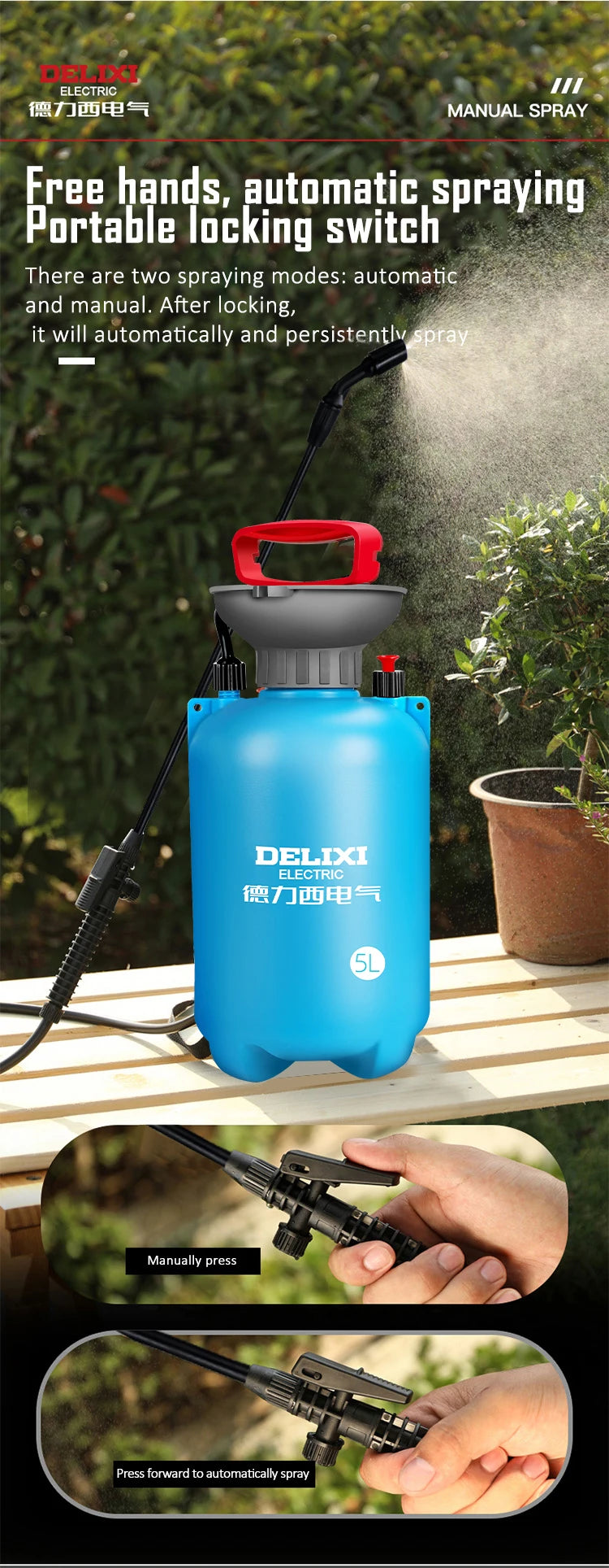 DELIXI 3/5/8L Hand Pump Garden Sprayer – Multi-Purpose Pressure Sprayer