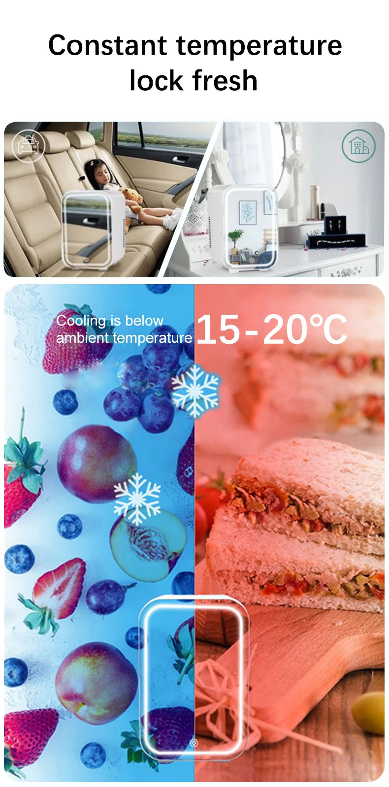 4L Mini Makeup Fridge – Portable Cosmetic Cooler with LED Mirror