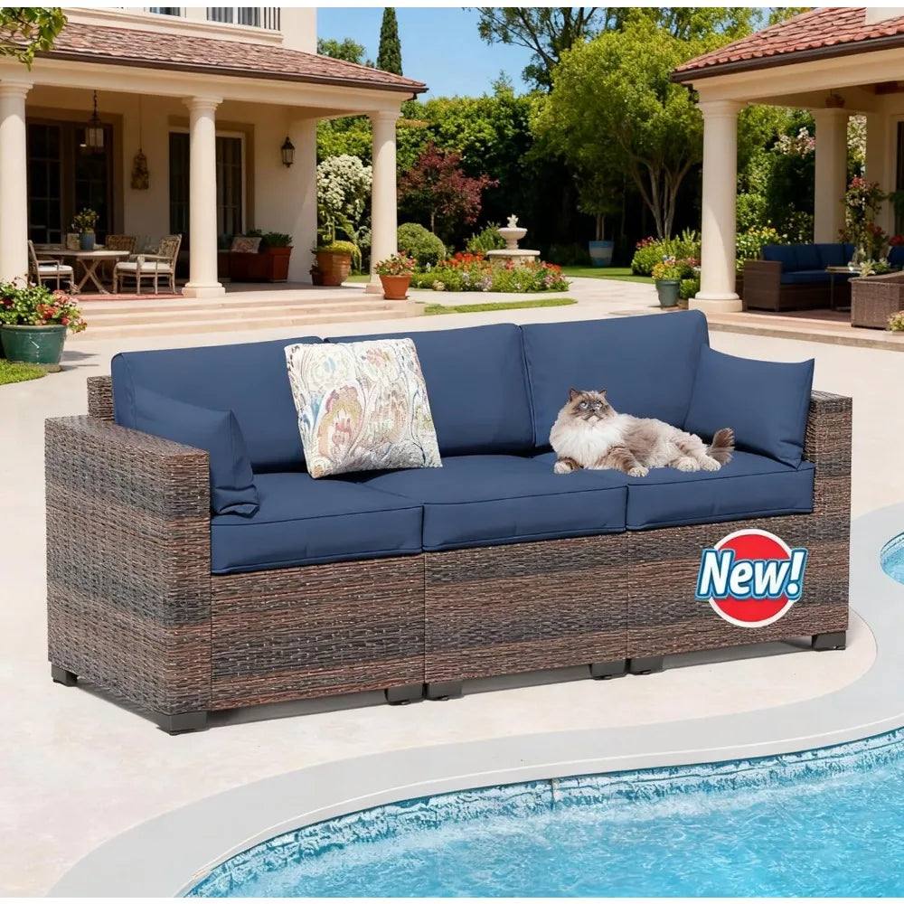 3-Seat PE Wicker Patio Sofa – Deep-Seat High-Back Rattan Outdoor Couch