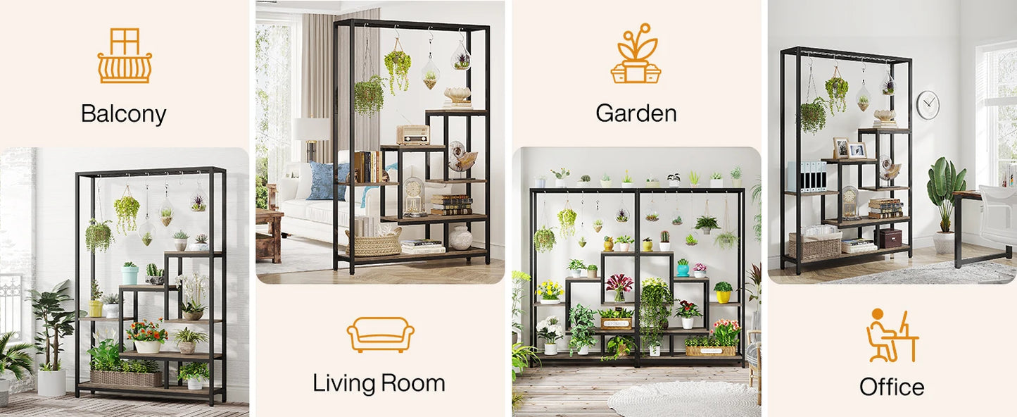 Tribesigns 5-Tier Tall Indoor Plant Stand – 70.9" Metal Shelf with Hooks
