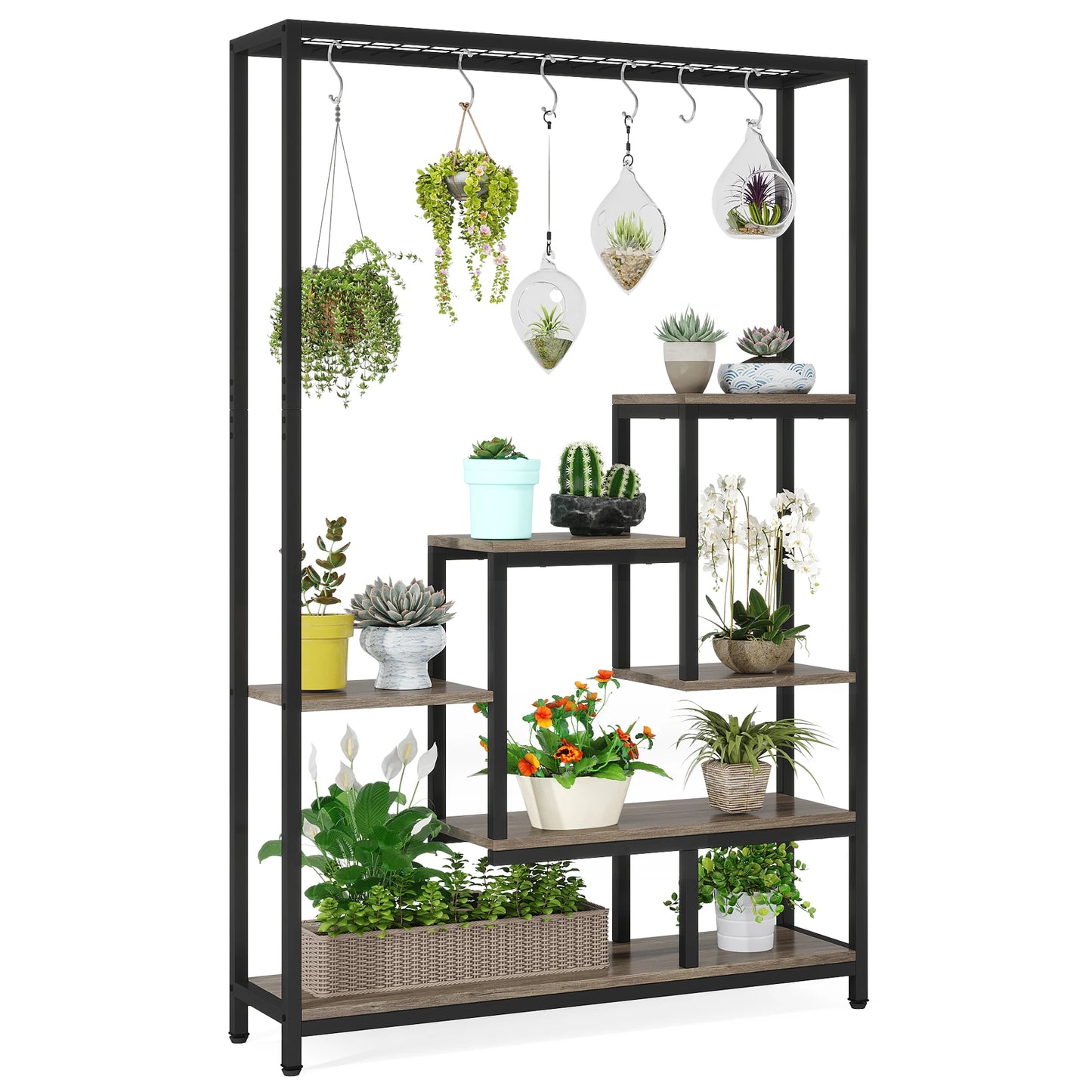 Tribesigns 5-Tier Tall Indoor Plant Stand – 70.9" Metal Shelf with Hooks