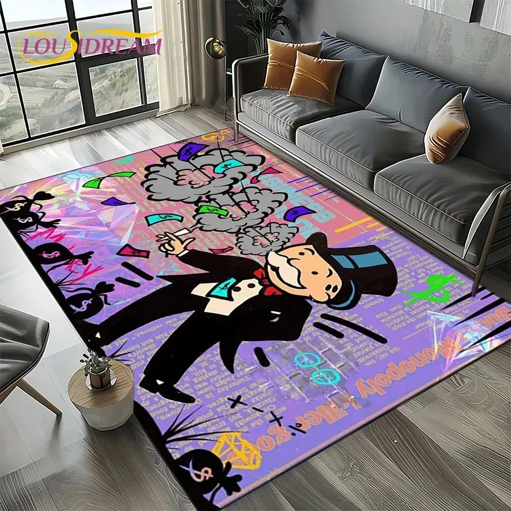3D Rich Man Game Monopoly Dollar Cartoon Rug – Non-Slip Floor Mat