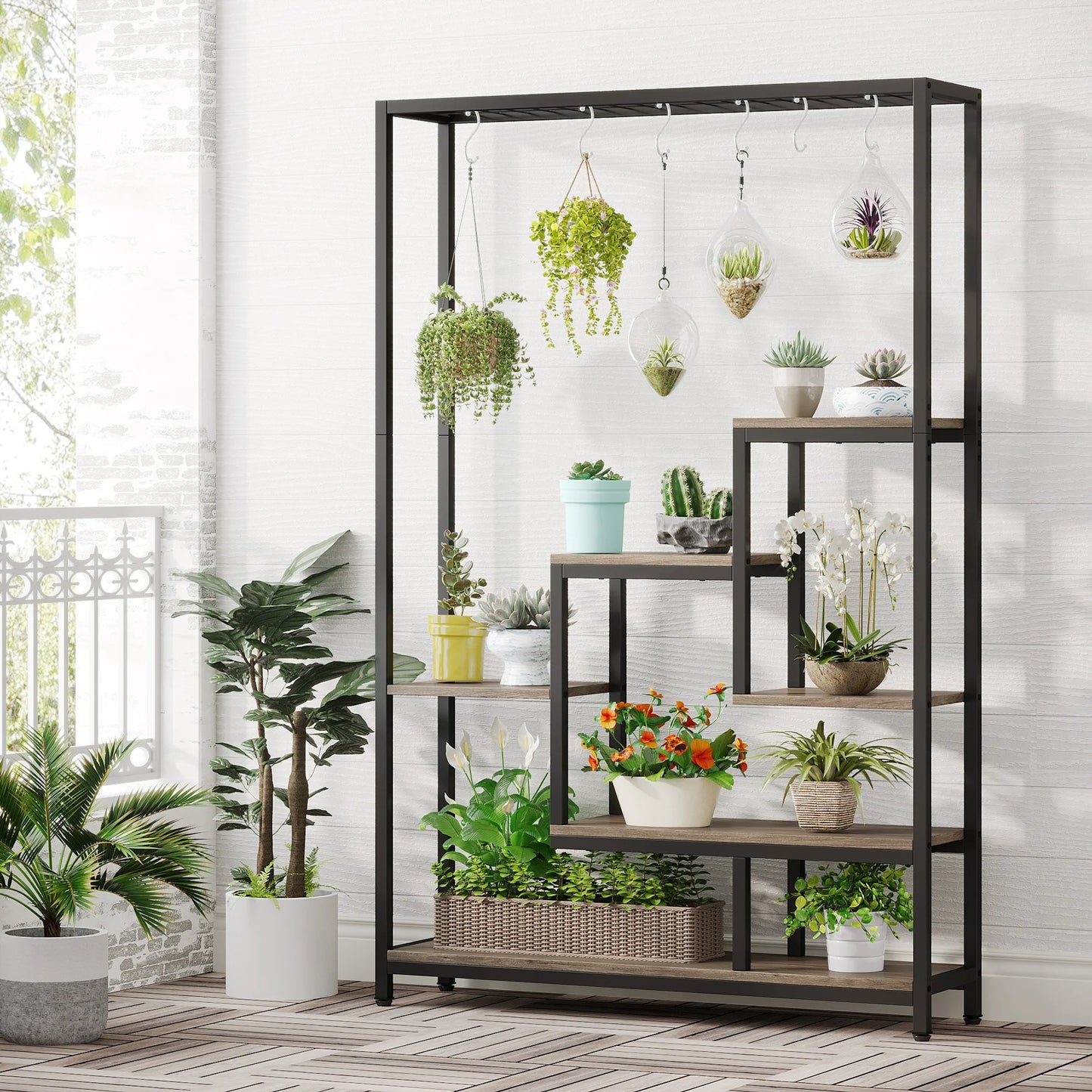 Tribesigns 5-Tier Tall Indoor Plant Stand – 70.9" Metal Shelf with Hooks