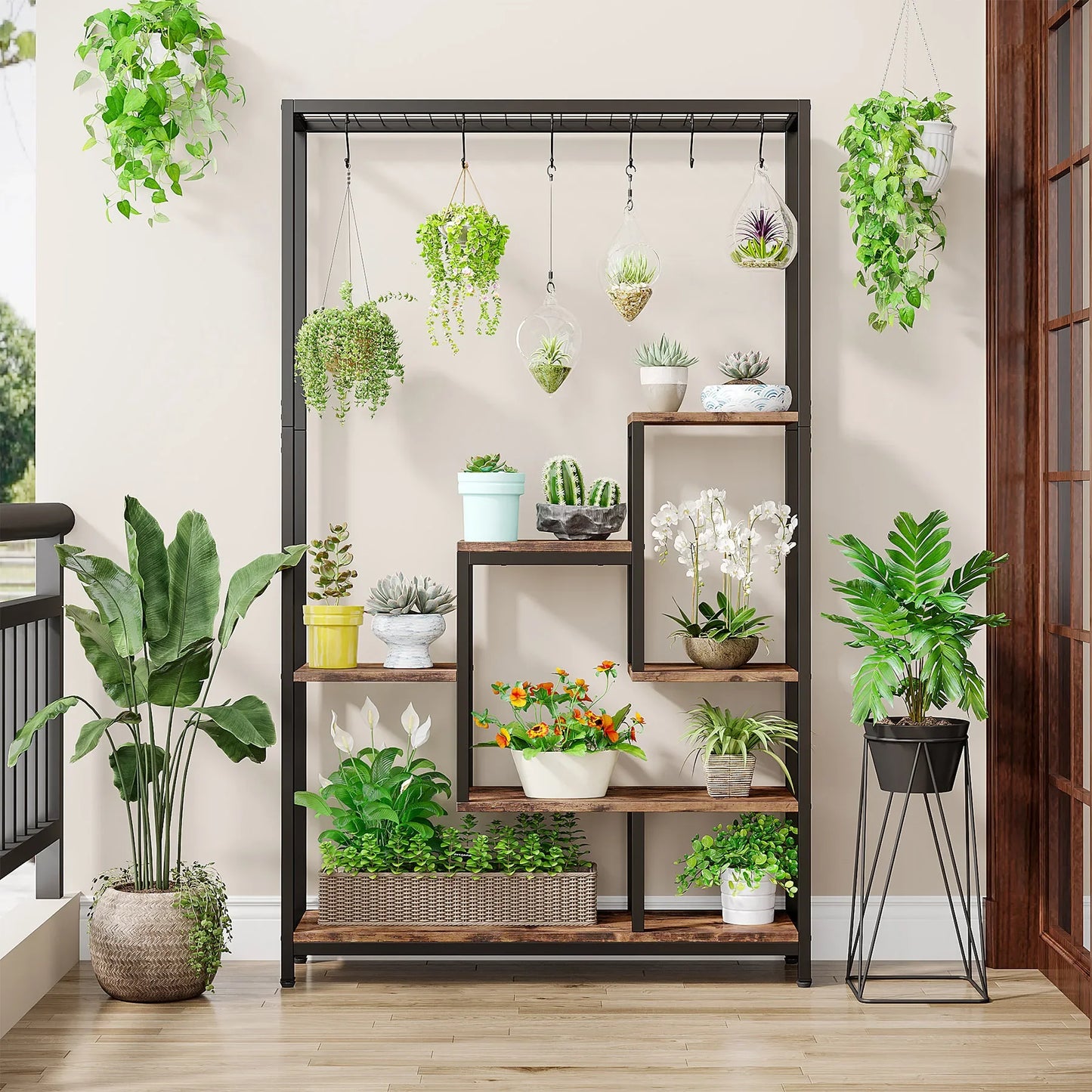 Tribesigns 5-Tier Tall Indoor Plant Stand – 70.9" Metal Shelf with Hooks