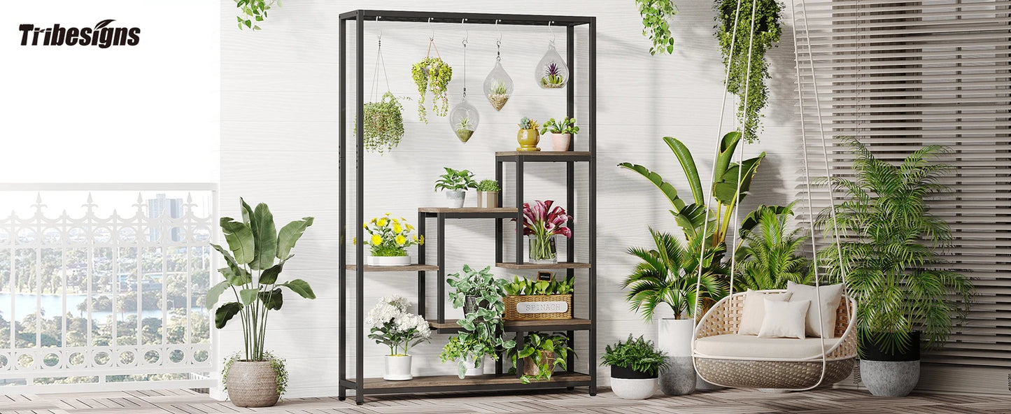 Tribesigns 5-Tier Tall Indoor Plant Stand – 70.9" Metal Shelf with Hooks