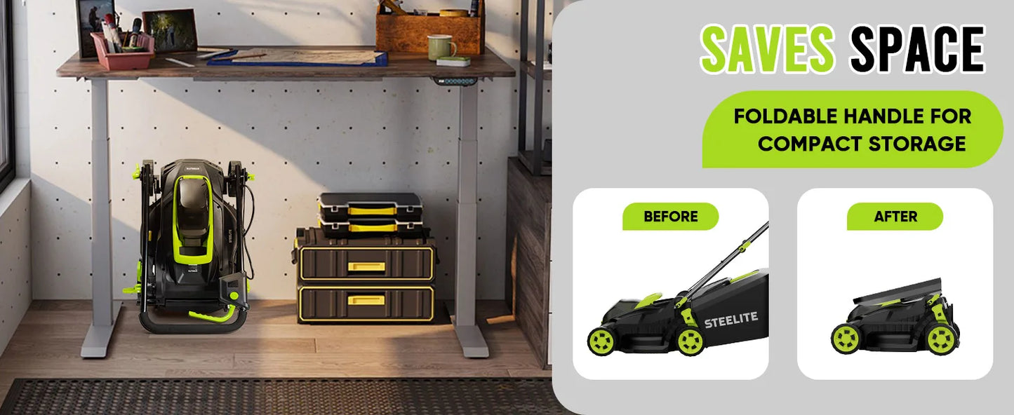 Deli 13" Cordless Electric Lawn Mower – 2-in-1 Brushless with 21V Battery