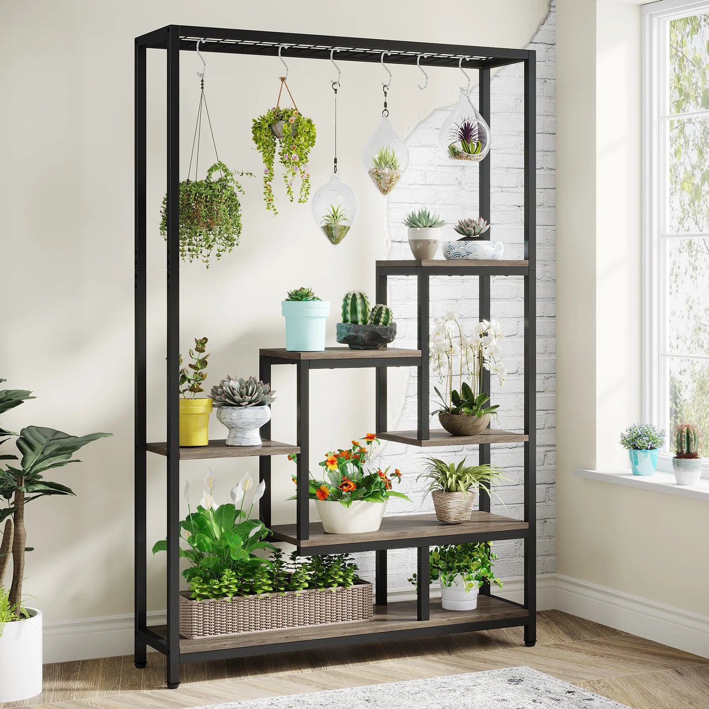 Tribesigns 5-Tier Tall Indoor Plant Stand – 70.9" Metal Shelf with Hooks