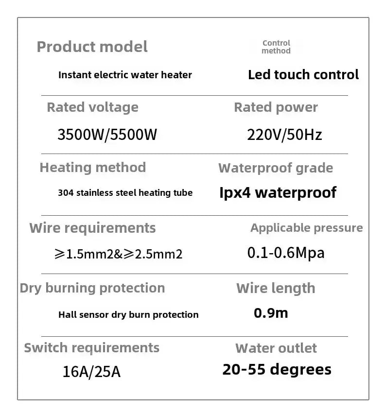 Instant Electric Water Heater 220V – 3000W-5500W Portable