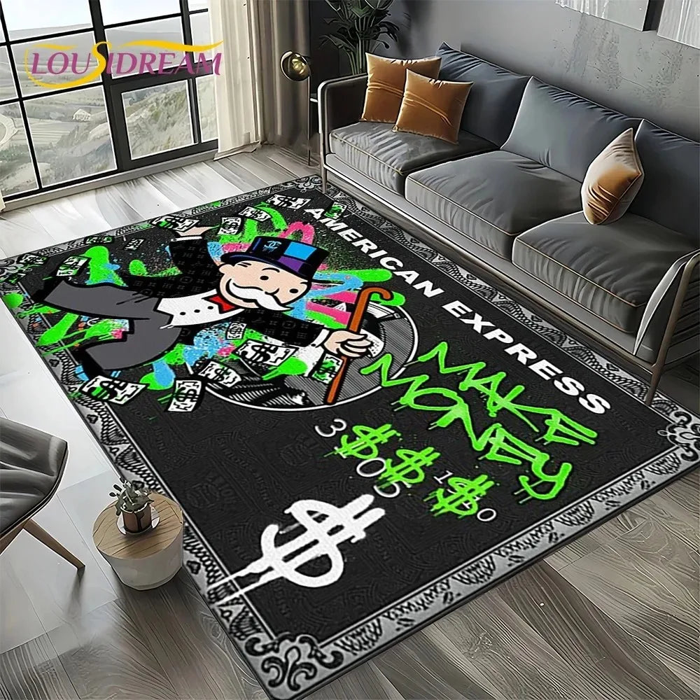 3D Rich Man Game Monopoly Dollar Cartoon Rug – Non-Slip Floor Mat