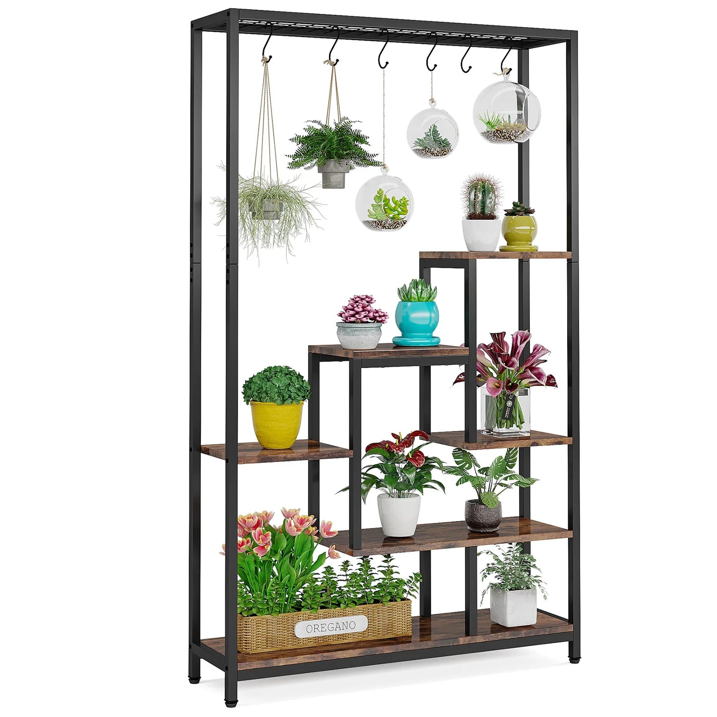 Tribesigns 5-Tier Tall Indoor Plant Stand – 70.9" Metal Shelf with Hooks