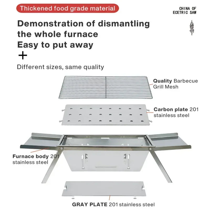 Stainless Steel Folding BBQ Stove – Outdoor Charcoal Grill