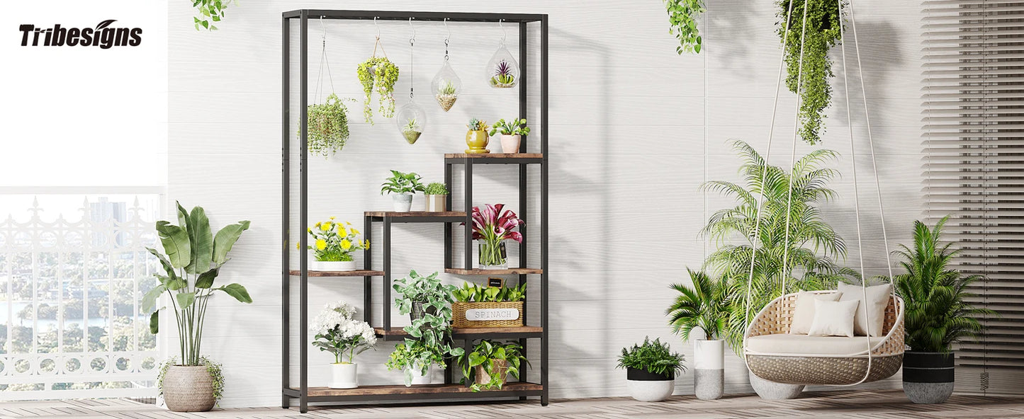 Tribesigns 5-Tier Tall Indoor Plant Stand – 70.9" Metal Shelf with Hooks
