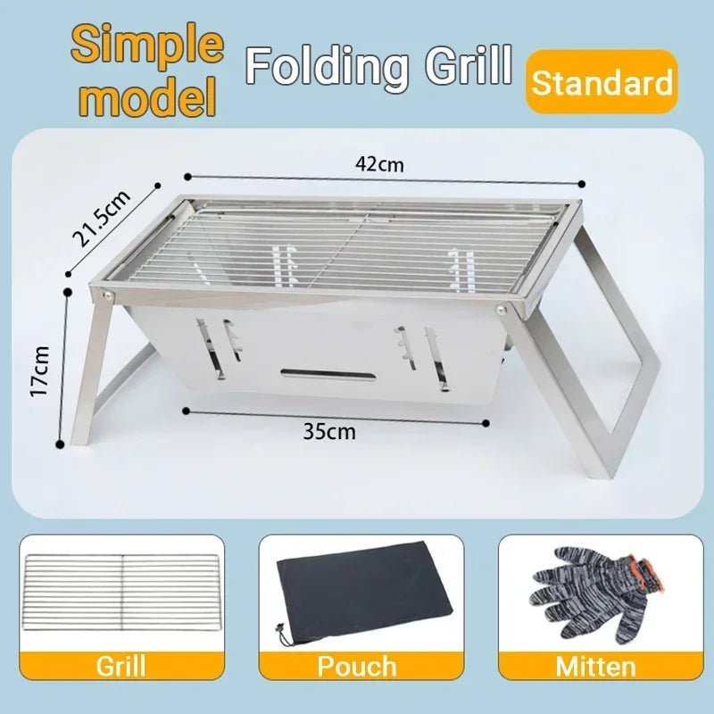 Stainless Steel Folding BBQ Stove – Outdoor Charcoal Grill