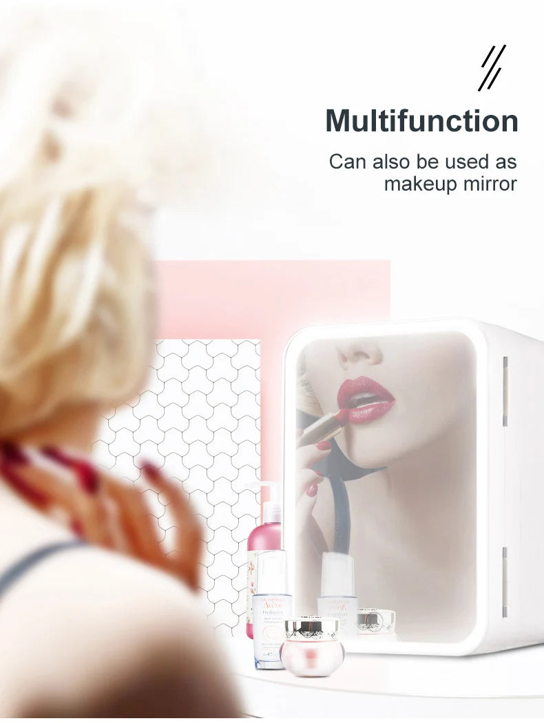 4L Mini Makeup Fridge – Portable Cosmetic Cooler with LED Mirror