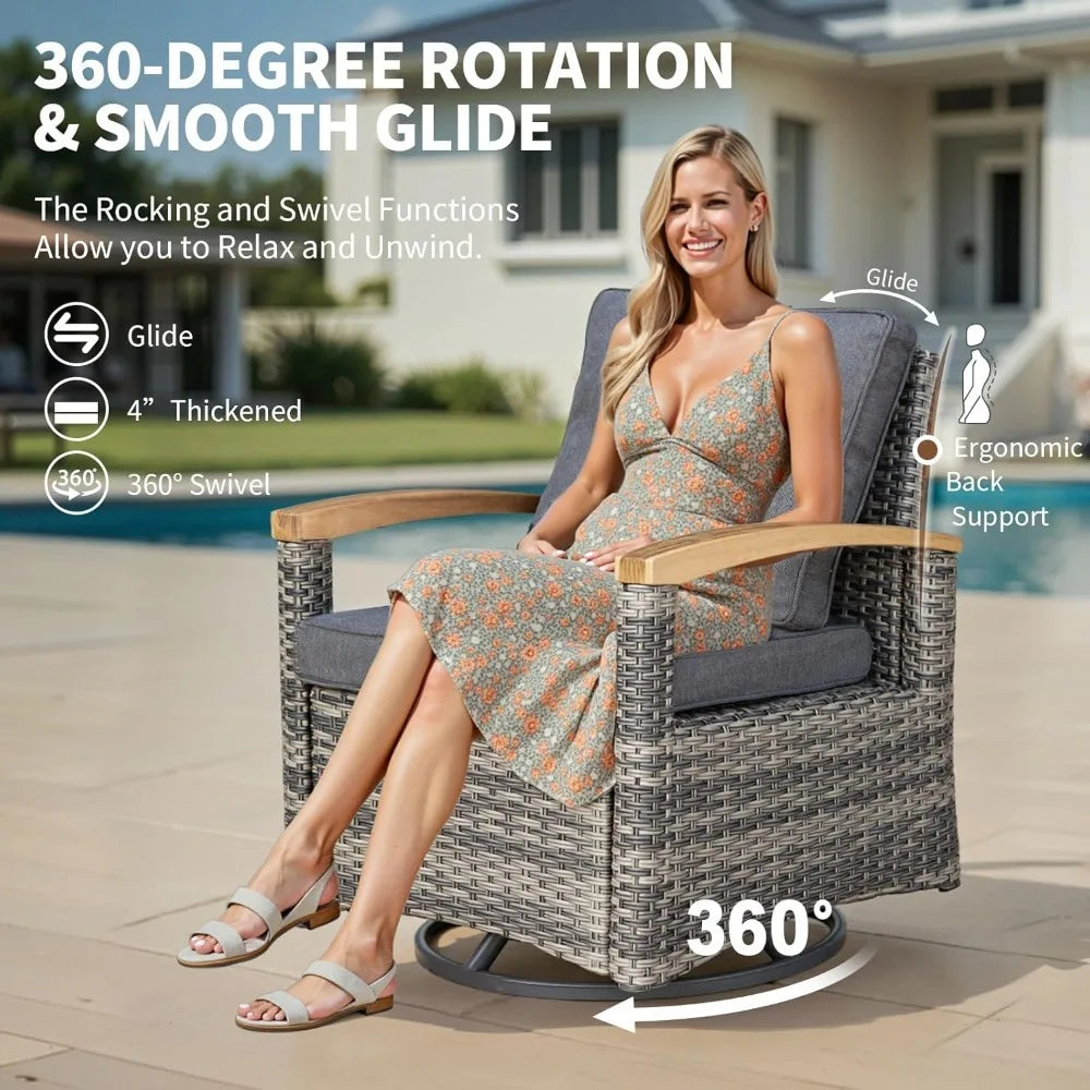 PE Wicker Patio Conversation Set – Swivel Rockers, Ottomans & 3-Seat Sofa