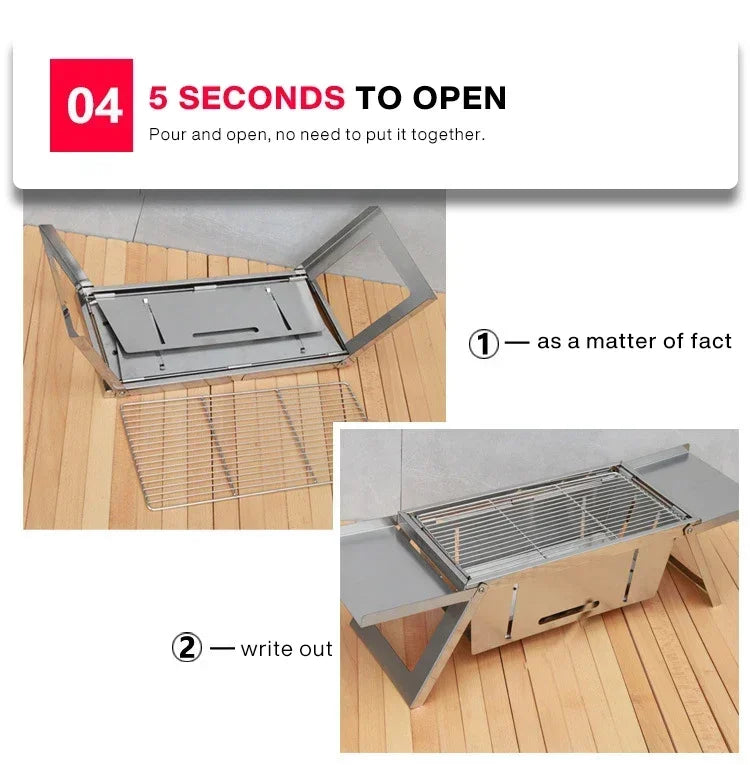 Stainless Steel Folding BBQ Stove – Outdoor Charcoal Grill