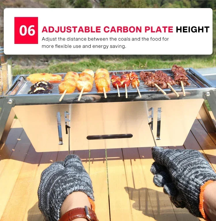 Stainless Steel Folding BBQ Stove – Outdoor Charcoal Grill