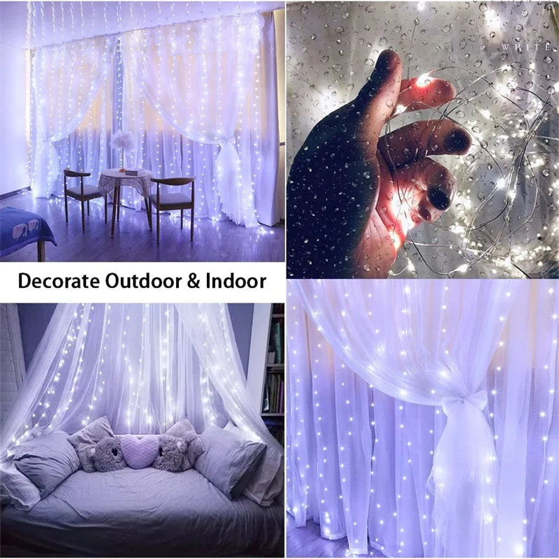 Solar LED Curtain Fairy Lights – Outdoor Copper String Garland