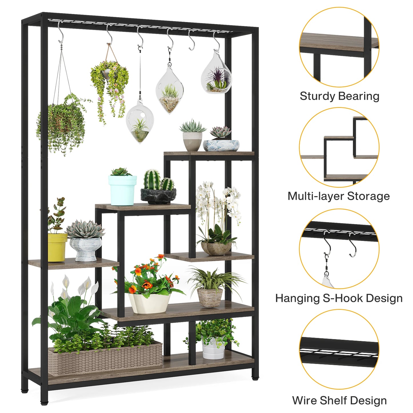 Tribesigns 5-Tier Tall Indoor Plant Stand – 70.9" Metal Shelf with Hooks