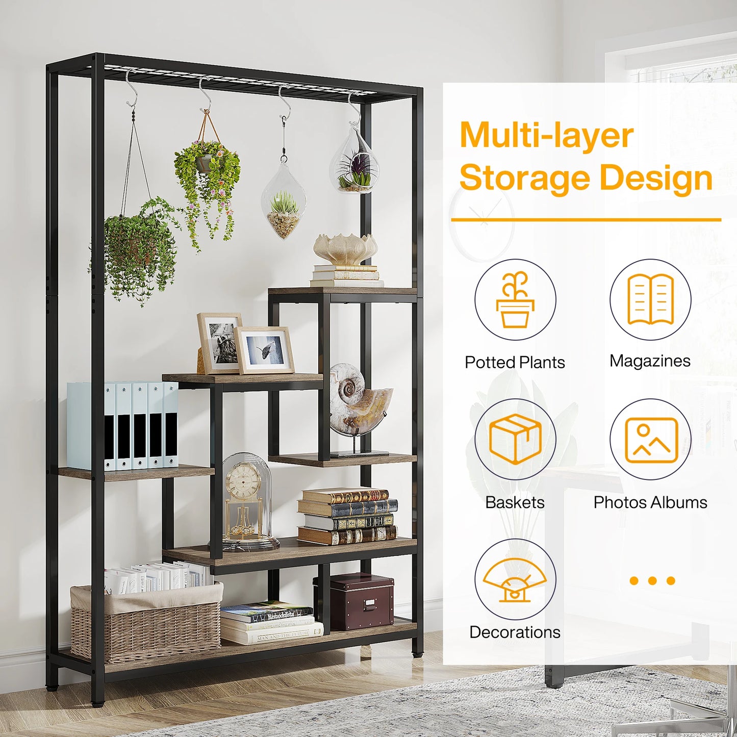 Tribesigns 5-Tier Tall Indoor Plant Stand – 70.9" Metal Shelf with Hooks