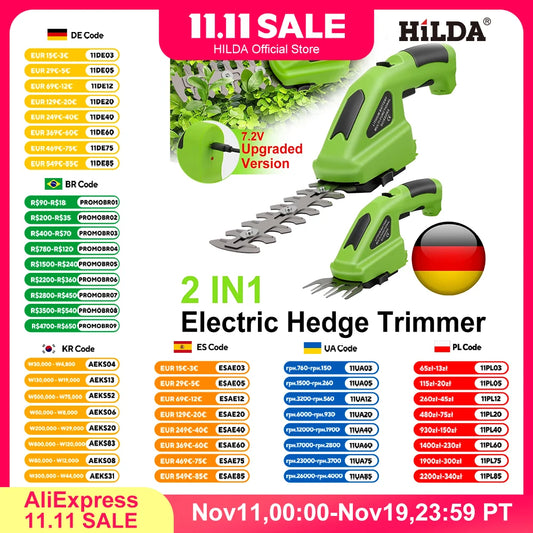 HILDA 2-in-1 Cordless Handheld Hedge & Grass Trimmer