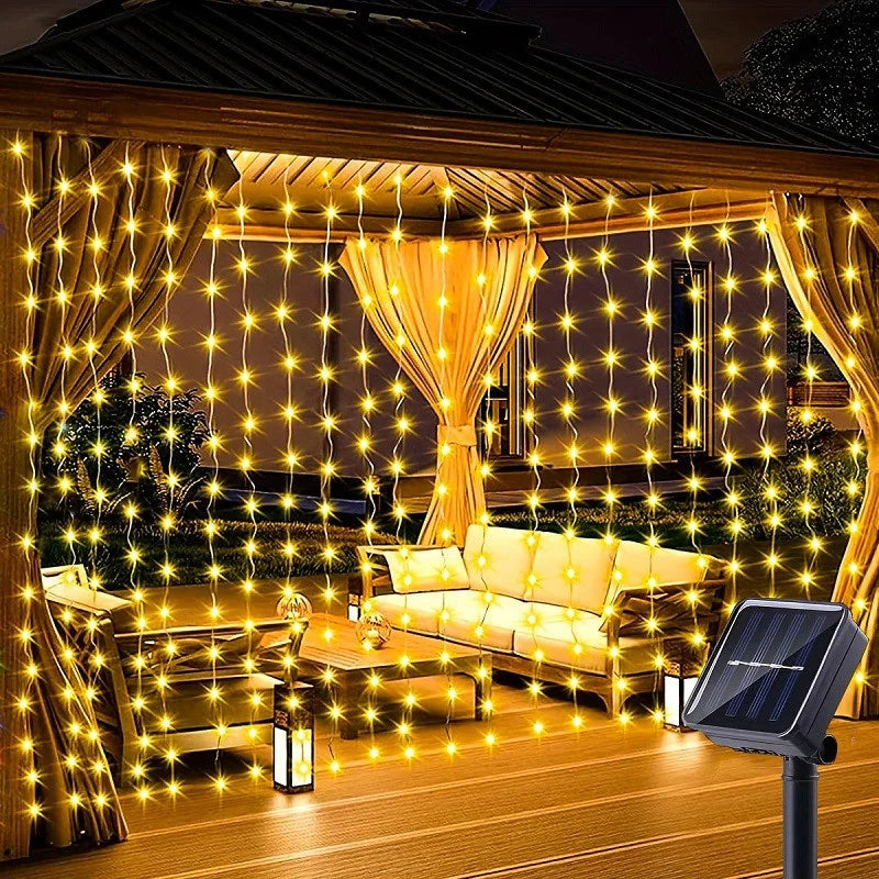 Solar LED Curtain Fairy Lights – Outdoor Copper String Garland