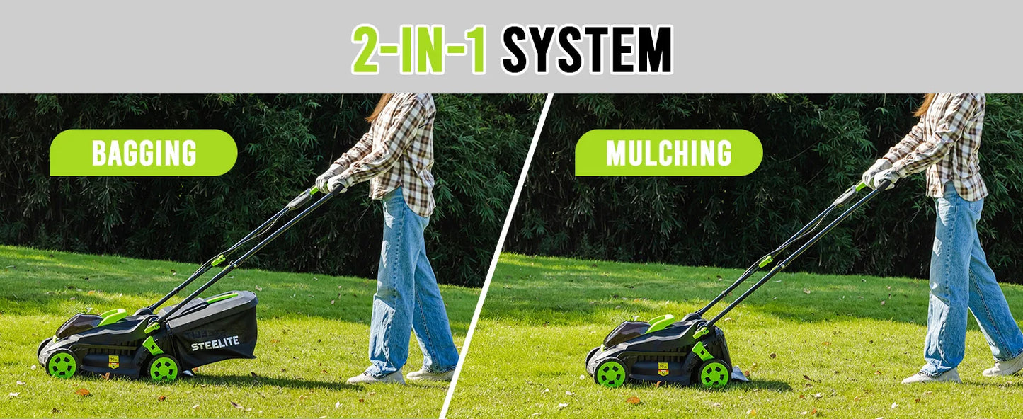 Deli 13" Cordless Electric Lawn Mower – 2-in-1 Brushless with 21V Battery