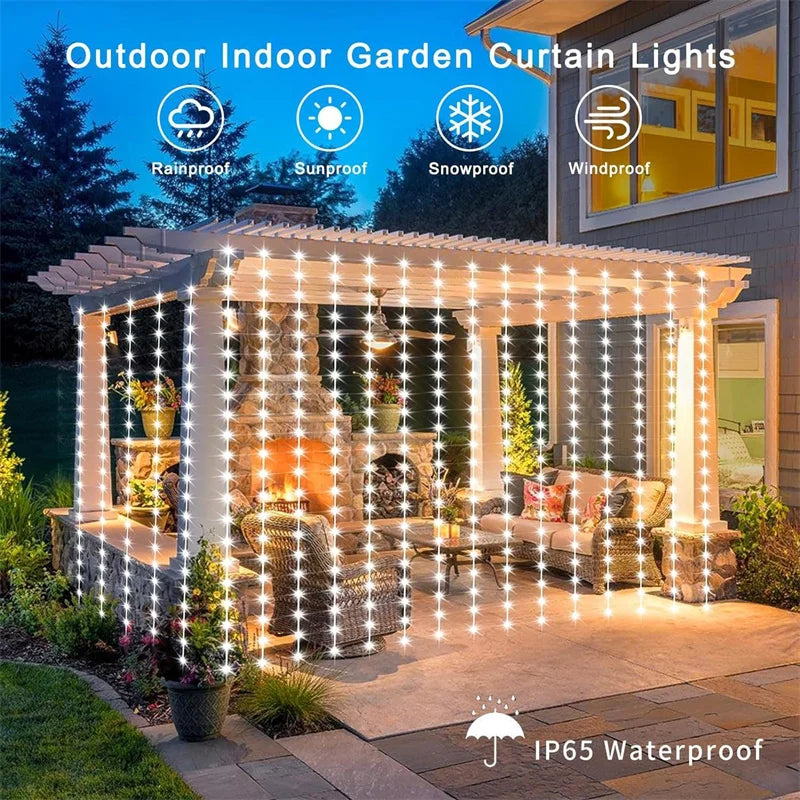 Solar LED Curtain Fairy Lights – Outdoor Copper String Garland