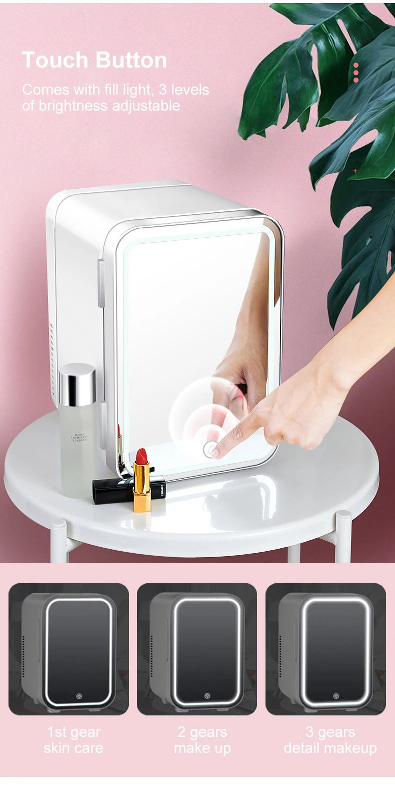 4L Mini Makeup Fridge – Portable Cosmetic Cooler with LED Mirror