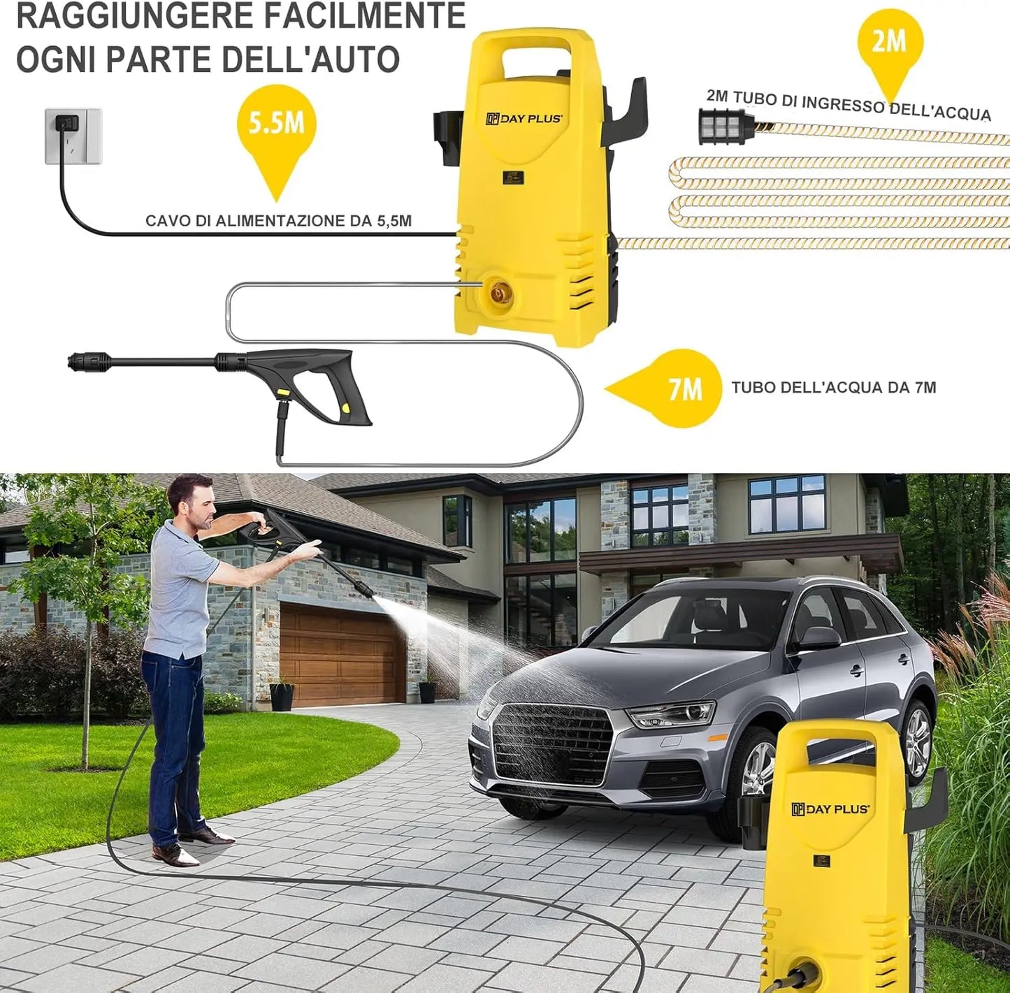 1600W Electric High-Pressure Washer – 120Bar Adjustable Lance